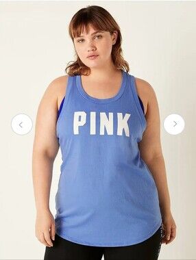 PINK Victoria's Secret Women Tank Top Blue Racerback Scoop Neck Size XLarge
